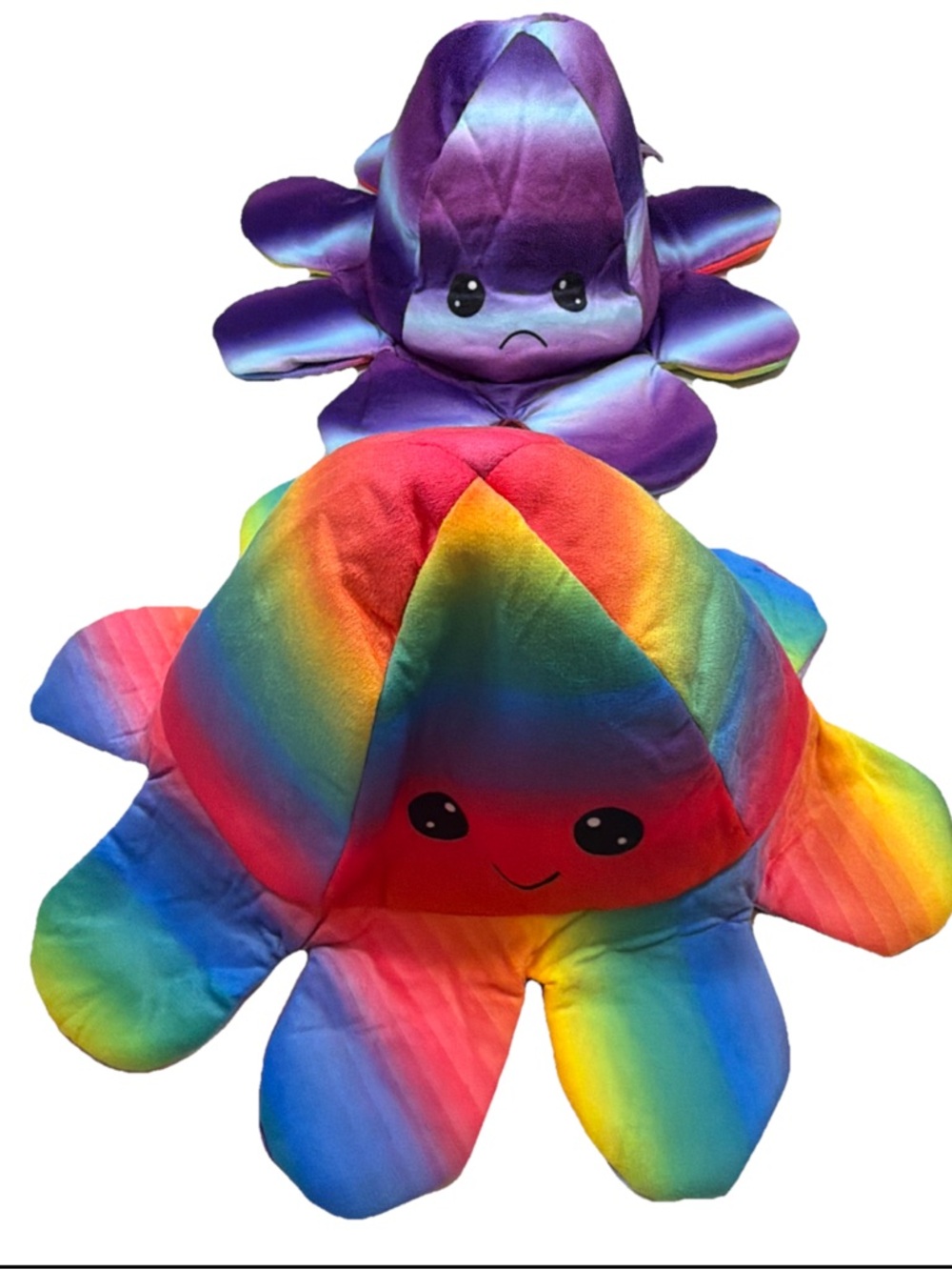 GOFFA Octopus HAT happy Face RAINBOW, Sad Face Purple Blue, Reversible KID ADULT